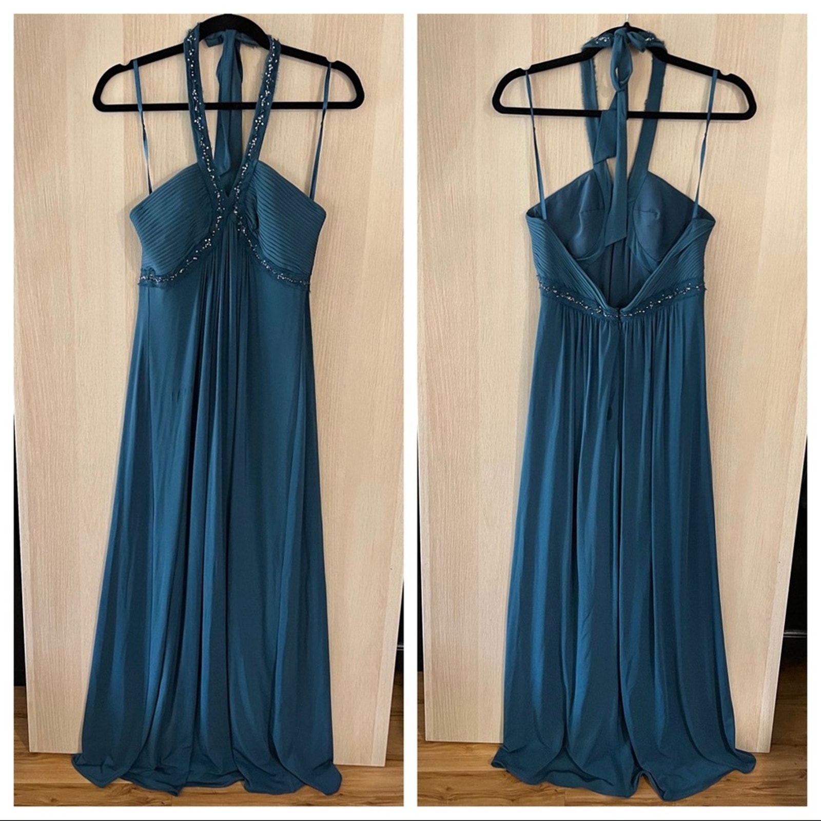 Bcbgmaxazria Teal Halter Gown